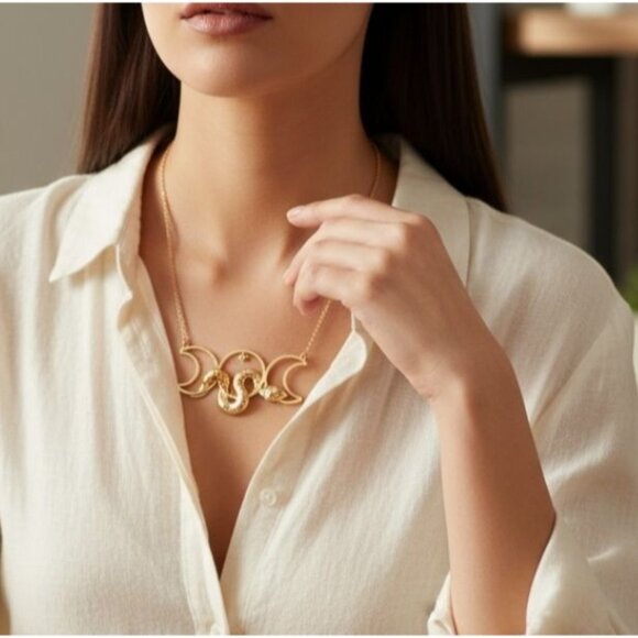 Silver Moon Creations ✦ Gold Triple Moon Snake Pendant ✦ Witchy Necklace NWT - Picture 1 of 10